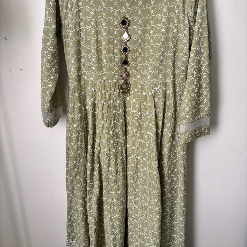 Green Patterned Long Sleeve Dress